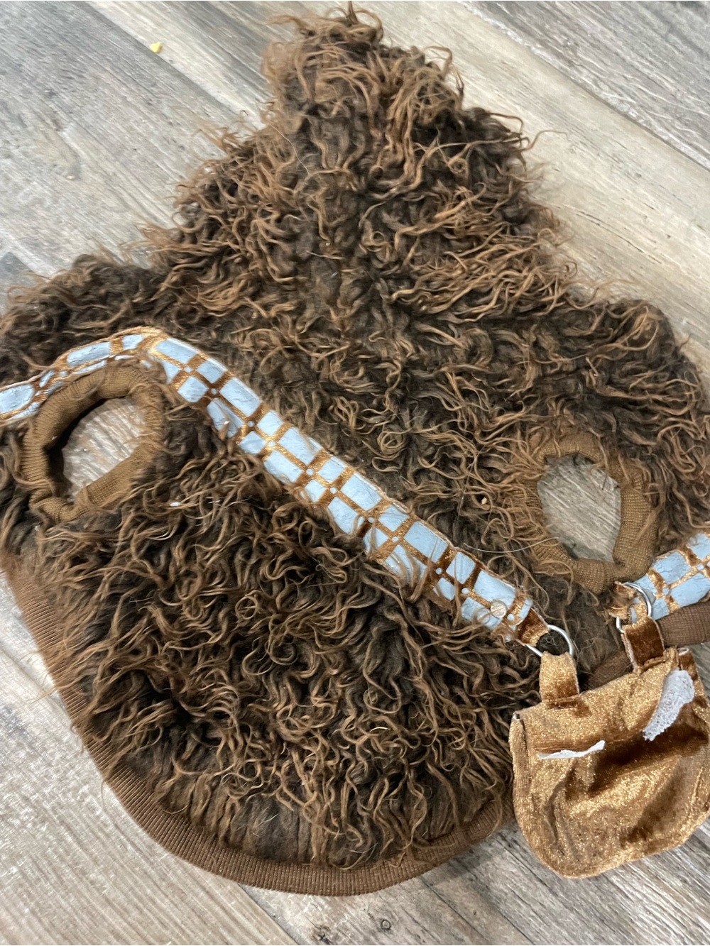 Star Wars Brown Fuzzy Wookiee Costume Vest with Bandolier and Pouch for dog/cat